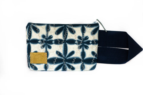 Striped Blue Flowers Wristlet