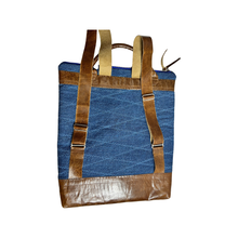 Load image into Gallery viewer, Blue Abstract Backpack Leather Straps