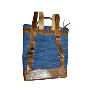 Blue Abstract Backpack Leather Straps