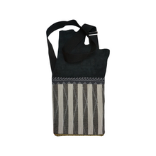 Load image into Gallery viewer, Motherland Collection Black Striped with Cowrie Shells - Handmade Crossbody with Leather Flap