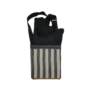 Motherland Collection Black Striped with Cowrie Shells - Handmade Crossbody with Leather Flap