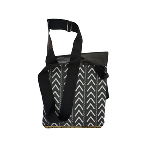 Motherland Collection Black Striped with Cowrie Shells - Handmade Crossbody with Leather Flap