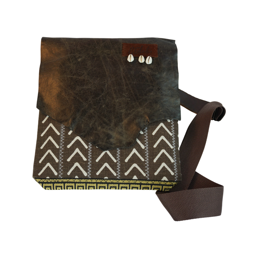 Motherland Collection Mud  & Flowers - Handmade Crossbody with Leather Flap